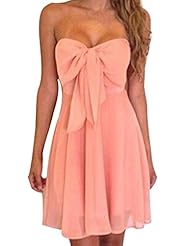 Strapless Off the Shoulder Chiffon/Polyester Short Bandeau Neck Pleated  Draped Evening Dress/Prom Dress/Party Dress/Mini Dress  With a Bow(s)