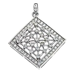 14k White Trendy Charm 0.66 Ct Diamond Pendant - JewelryWeb