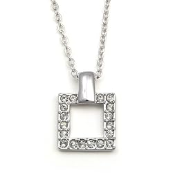 Platinum Plated Clear Crystal Square Fashion Necklace