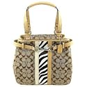 Coach Signature Zebra Stripe Book Bag Purse Tote 13993 Khaki Buckin