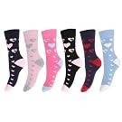 Ladies/Womens Brushed Inside Winter Thermal Socks, Hearts Design (Pack Of 6)