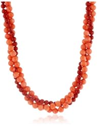 3-Row Dark Red and Pink Coral Beaded Necklace Vermeil Clasp, 19"