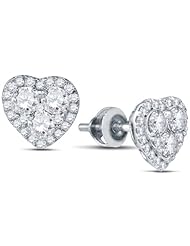 10K White Gold Round Brilliant Cut Diamond - Heart Shape Halo Prong Set Studs Earrings with Secure Screw Back Closure - (1.10 cttw.)