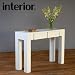 Interior White Console and Sofa Side Table, 2 Drawers, Mahogany Wood, Stainless Hardware