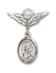 Sterling Silver Baby Badge with St. Zita Charm and Angel with Wings Badge Pin