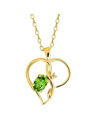 0.51 Ct Oval Green Peridot White Topaz Yellow Gold Plated Silver Pendant