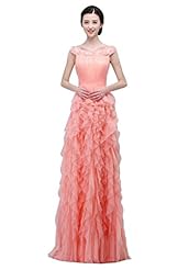 Tulle Sheath Applique  Floor Length Cap Sleeves Prom Dress  With Ruffles