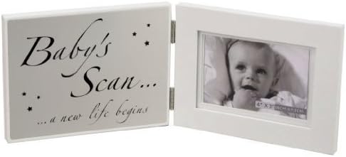 Double White MDF Frame "Baby's Scan"&amp; Matt Silver Plaque Precious Photo Frame