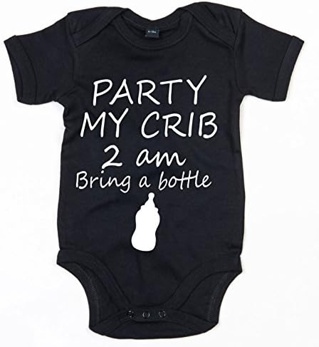 Party My Crib 2 AM Bring Bottle Funny Grow Baby Vest Suit (0-3 Months, Black)