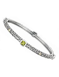 Phillip Gavriel 18K Yellow Gold and Sterling Silver Bangle With Four Peridot Gems