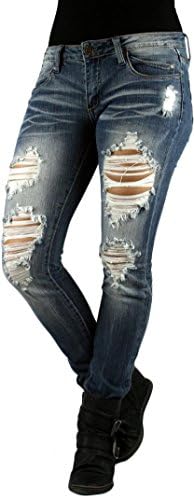 MACHINE JEAN Faded Destroyed Distressed Ripped Skinny Light Wash Denim Jeans - Waist 1