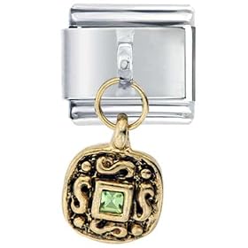 August Peridot Color Emblem Dangle Italian Charms