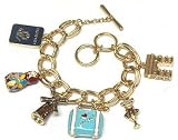 Chunky World Traveler Themed Charm Bracelet Gold Tone with DETAILED ENAMELED CHARMS!