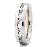 6MM Eternity Titanium Ring Wedding Band with Aquamarine and CZ sizes 5 to 10