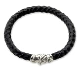 Mens sterling silver and leather braided bracelet, Union