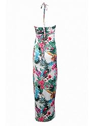 Elastane/Polyester Tropical Print Bandeau Neck Ruched Maxi Dress 