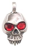 Giant Ruby Eyes Skull Pewter Pendant Necklace