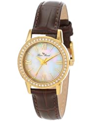 Lucien Piccard Womens LP-12006-YG-02MOP Veleta White Mother-Of-Pearl Dial Swarovski Crystal Accents Brown Leather Strap Watch