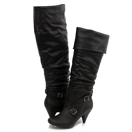 Slouchy! Knee-High BLACK Buckled Fashion Boots