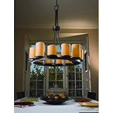 CandleAria Dakota Twelve Light Chandelier with Additional Chain Shade Color: Amber, Shade Option: Cylinder with Melted Rim, Metal Finish: Dark Bronze