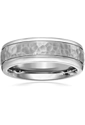 Men's Titanium Hammered-Center Comfort-Fit Wedding Band (7 mm)