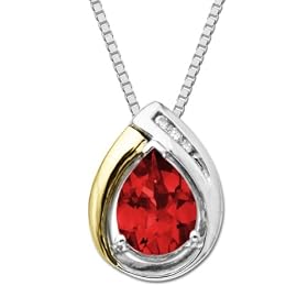 Sterling Silver and 14k Yellow Gold Ruby Pendant Necklace, 18 by 