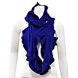 Navy Blue Ruffled Edge Knit Loop Circle Ring Scarf