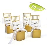 (Price/50 Pcs)Idoo Miniature Gold Chair Favor Box with Heart Charm & Ribbon