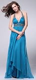 3066 CHIFFON HALTER LONG GOWN WITH RHINESTONE STRAP