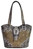 Western Style Embossed Print Rhinestone Buckle Cowgirl Purse Brown