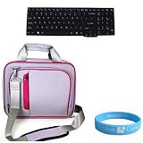 ASUS 15 inch N82,X42,K42JC,K42,A42,A40 Laptop Kroo Purple-Pink Carrying Case with Shoulder Strap and Handle + Black Silicone Keyboard Skin Cover + SumacLife TM Wisdom*Courage Wristband