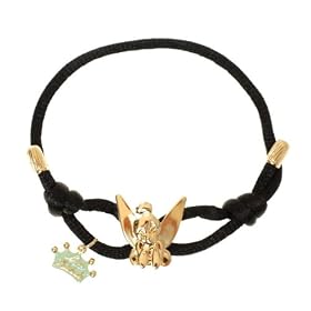 Disney Couture Jewelry - Yellow Gold Plated Tinker Bell Black Silk Cord Slider Bracelet