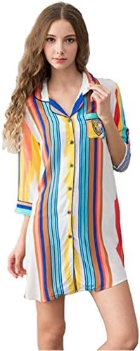 KM female spring and autumn long-sleeved striped cotton nightdress (XXL)