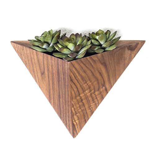 Geometric Planter box, Triangular Indoor Planter, Wall Mounted Black Walnut Planter