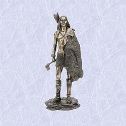 Brave warrior statue w bear hide Indian style sculpture