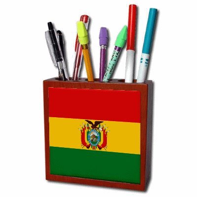 Bolivia Flag Mahogany Wood Pencil Holder  
