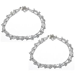 Gift for Her Indian Foot Jewellery Silver Ankle Bracelet Pairs 10 inches