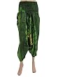 Womens Boho Trousers Forest Green Printed Harem Crop Bohemian Capri Pants 38"