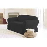 3 Pieces Solid Black Suede Couch sofa Cover with Loveseat and Chair Slipcover by Chezmoi Collection