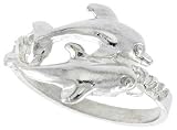 Sterling Silver Diamond Cut Double Dolphin Ring