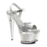 6 1/2 Inch Sexy High Heel Shoes Textured Platform Sandal Shoes Open Toe Ankle Strap Silver