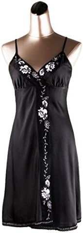 HevenJx Women's Sexy Lace Full Slip Sleeveless Sleepshirt A17 (L, Black)