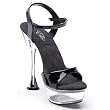 6 Inch Women's Sexy Black Shoe High Heel Sandal With Silver Cone Heel