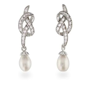 Exquisite Vintage Style CZ Freshwater Pearl Drop Earrings