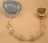 Baby Blue Crown Pacifier Clip with Pearls Pacifier Holder