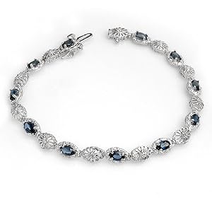 Genuine 4.82 Ctw Sapphire and Diamond Bracelet 10k Gold by Hill Street Jewelers