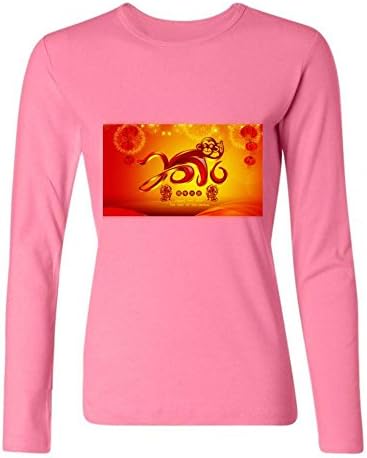 2016 Monkey Year Women Long Sleeve T Shirt Pink L