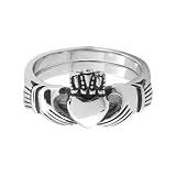 316L Stainless Steel Two Piece Claddagh Ring With The Words Friendship, Loyalty, And Love Engraved On The Top Of The Band - Size: 6 - 9