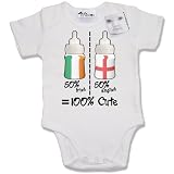 Dirty Fingers 50% Irish, 50% English = 100% Cute Baby & Toddler Short Sleeve Bodysuit / BabyGrow, 0-3 months, White