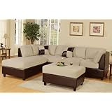 Bobkona 3-Piece Hungtinton Sectional Sofa Set with Ottoman Reversible in Mushroom Color